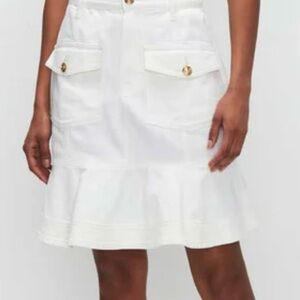7 for all Mankind broken twill flounce skirt white denim gold hardware size 28